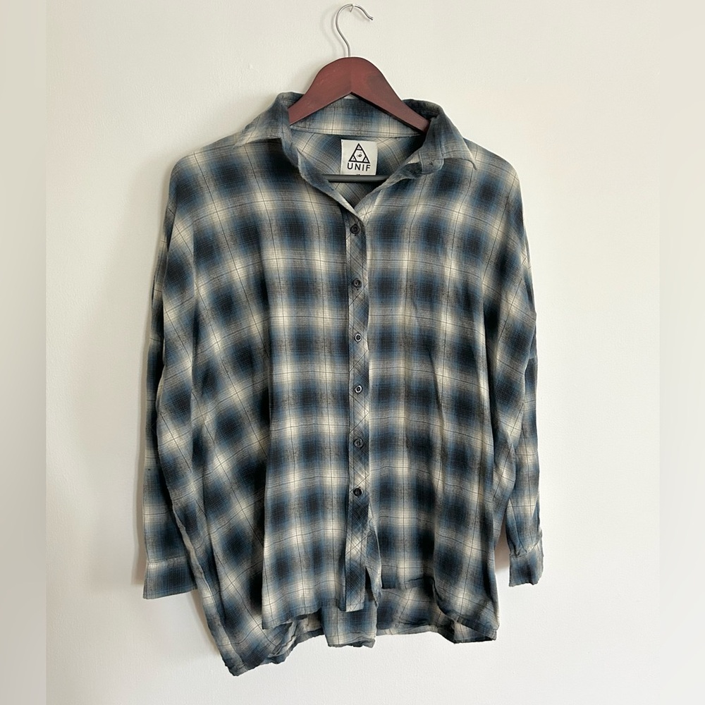 Unif Oversized Plaid Open-Shoulder Top - image 2